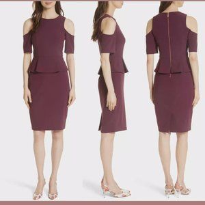 TED BAKER Deep Purple PIPPARD Cold Shoulder Peplum Sheath Dress size 1 (US 2/4)